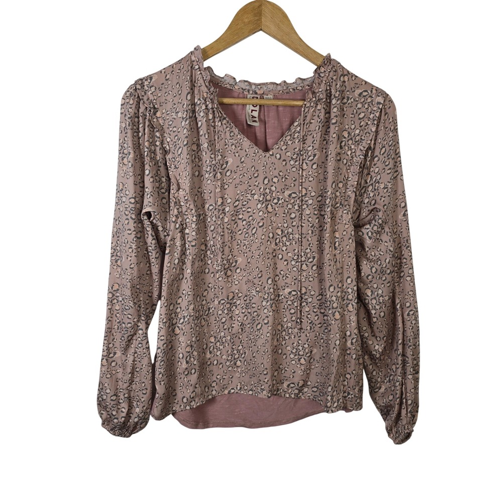 Dolan Left Coast Collection Leopard Print Ruffle Blouse Dusty Rose XS‎ 172586